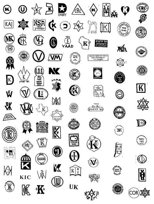 Over 100 kosher hechsher symbols from agencies in the USA, Israel and Europe